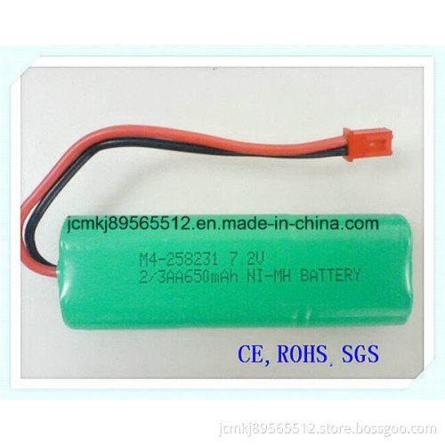 Ni-MH Battery 2/3aap-7.2V 650mAh for Electric Toys, Battery, Protable DVD, Electric Tools, Alarm System, Rechargeable Battery